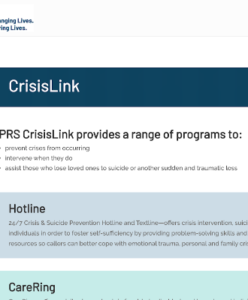 Crisis Link : 24/7 regional hotline: 703-527-4077